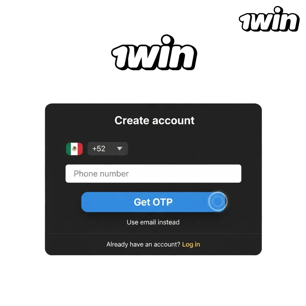 Pantallas del proceso de registro, inicio de sesión y verificación de 1win en web y app, con soporte y bono de bienvenida.