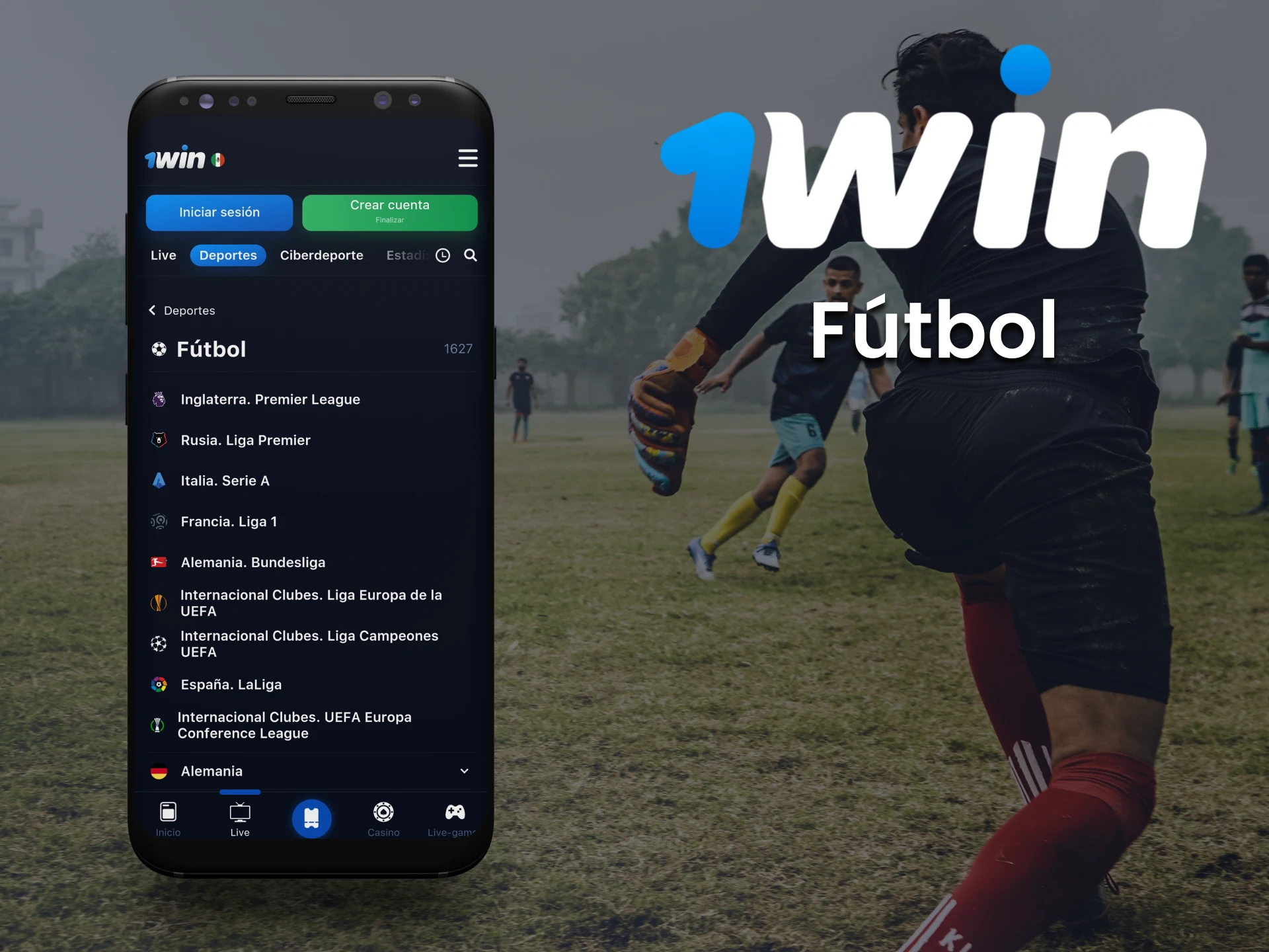 Haz tus apuestas de fútbol con la 1win app en México.