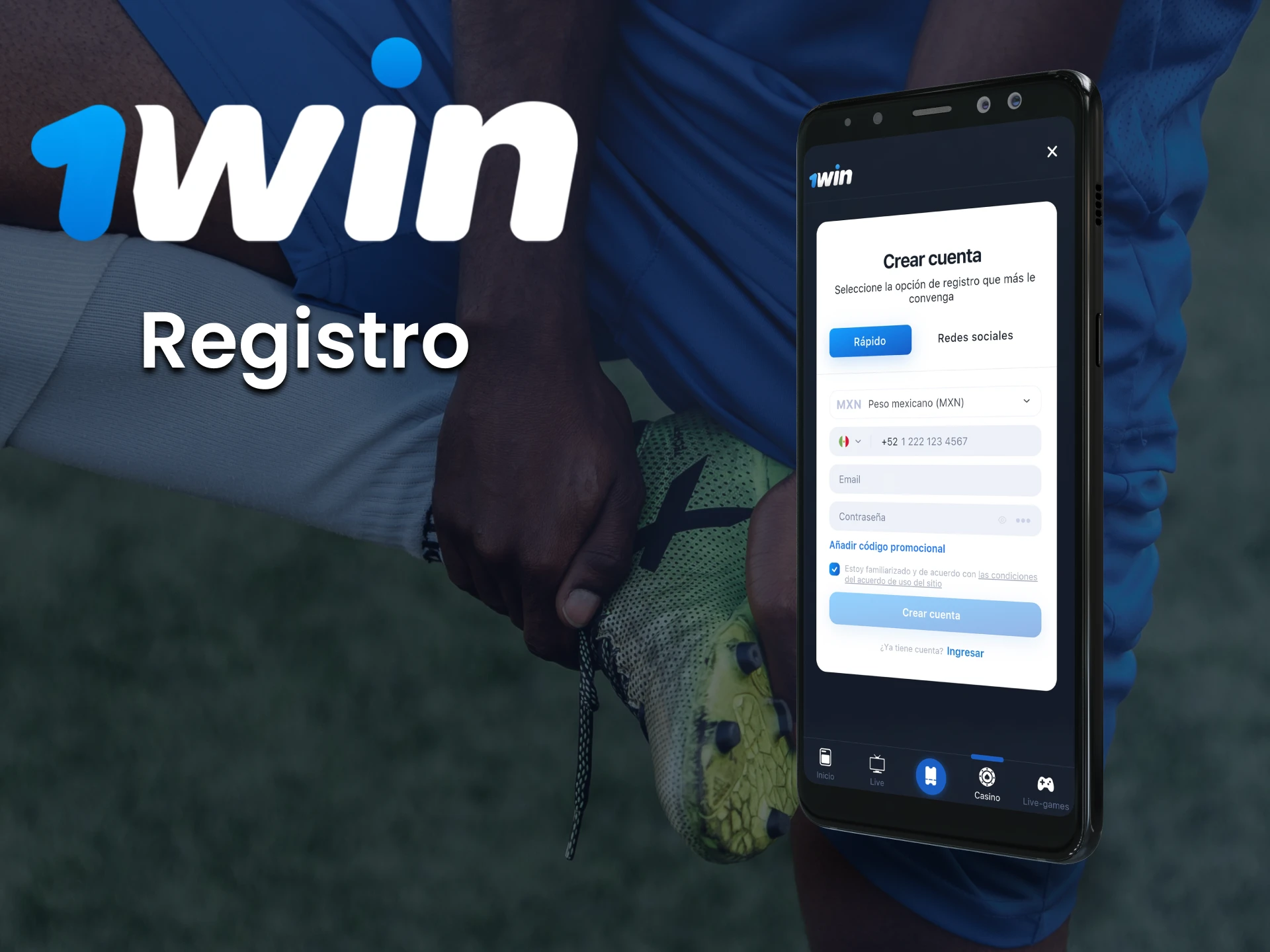 Completa el proceso de registro a través de la 1win app para crear una cuenta personal.
