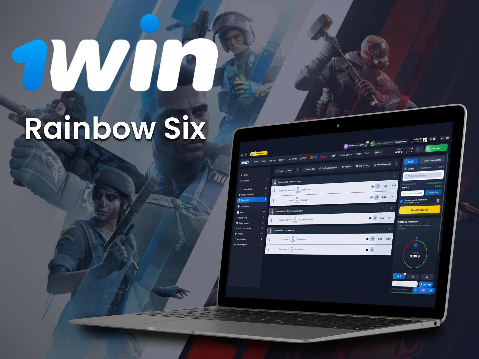 Para apuestas de esports en 1win, elija Rainbow Six.