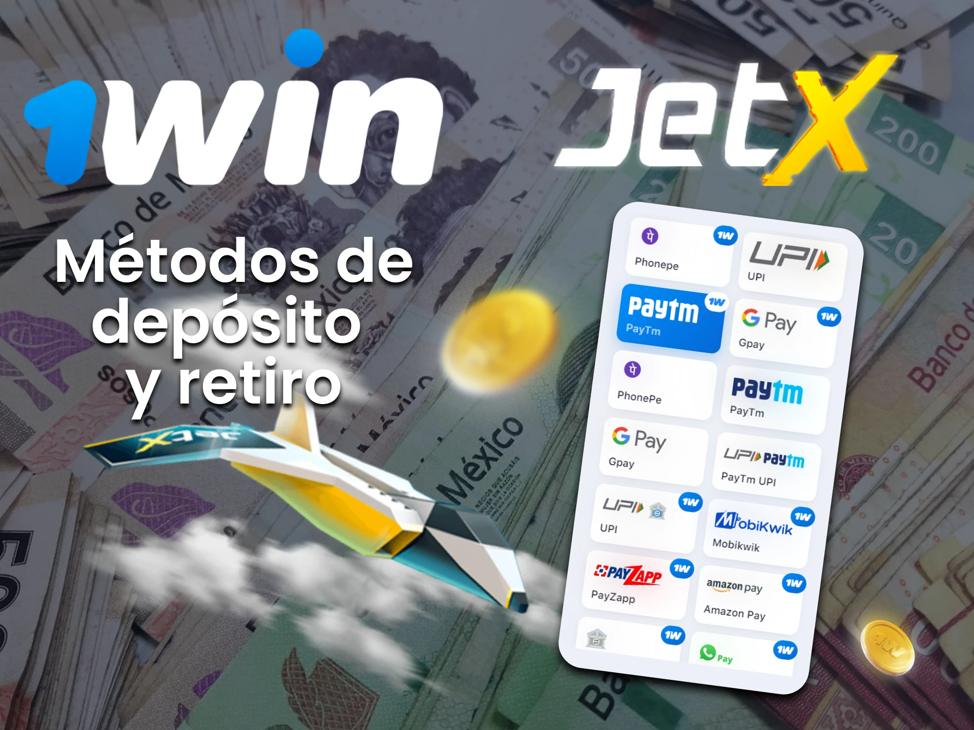 Elija un método de transacción conveniente para jugar JetX en 1win.