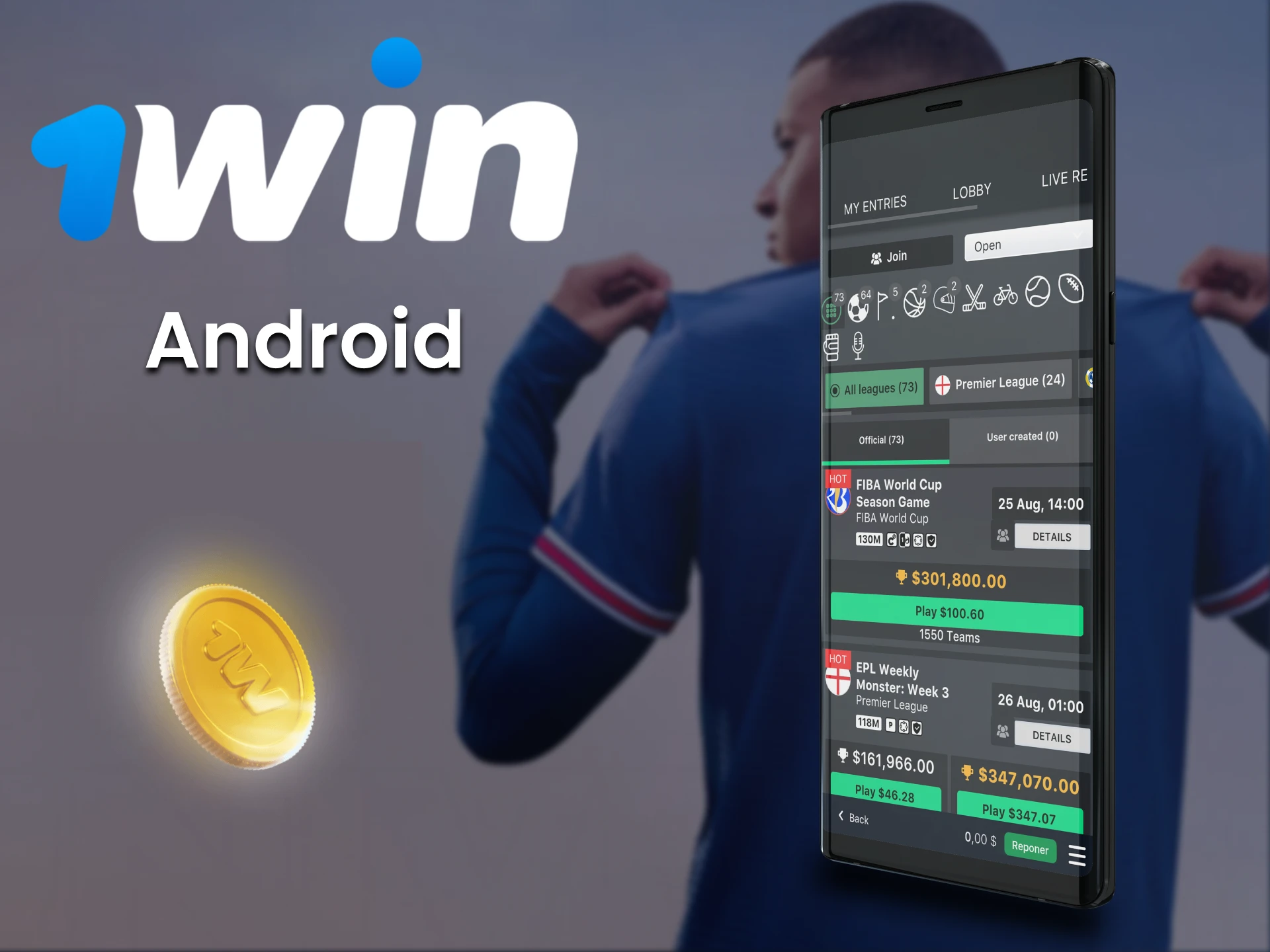 Realice apuestas a través de la aplicación 1win para Android en deportes de fantasía.