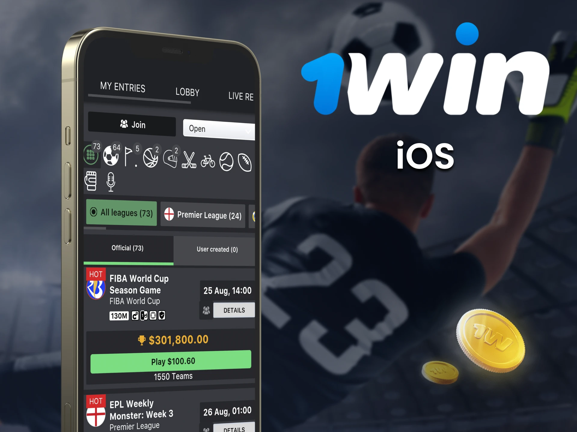Realice apuestas a través de la aplicación 1win para iOS en deportes de fantasía.