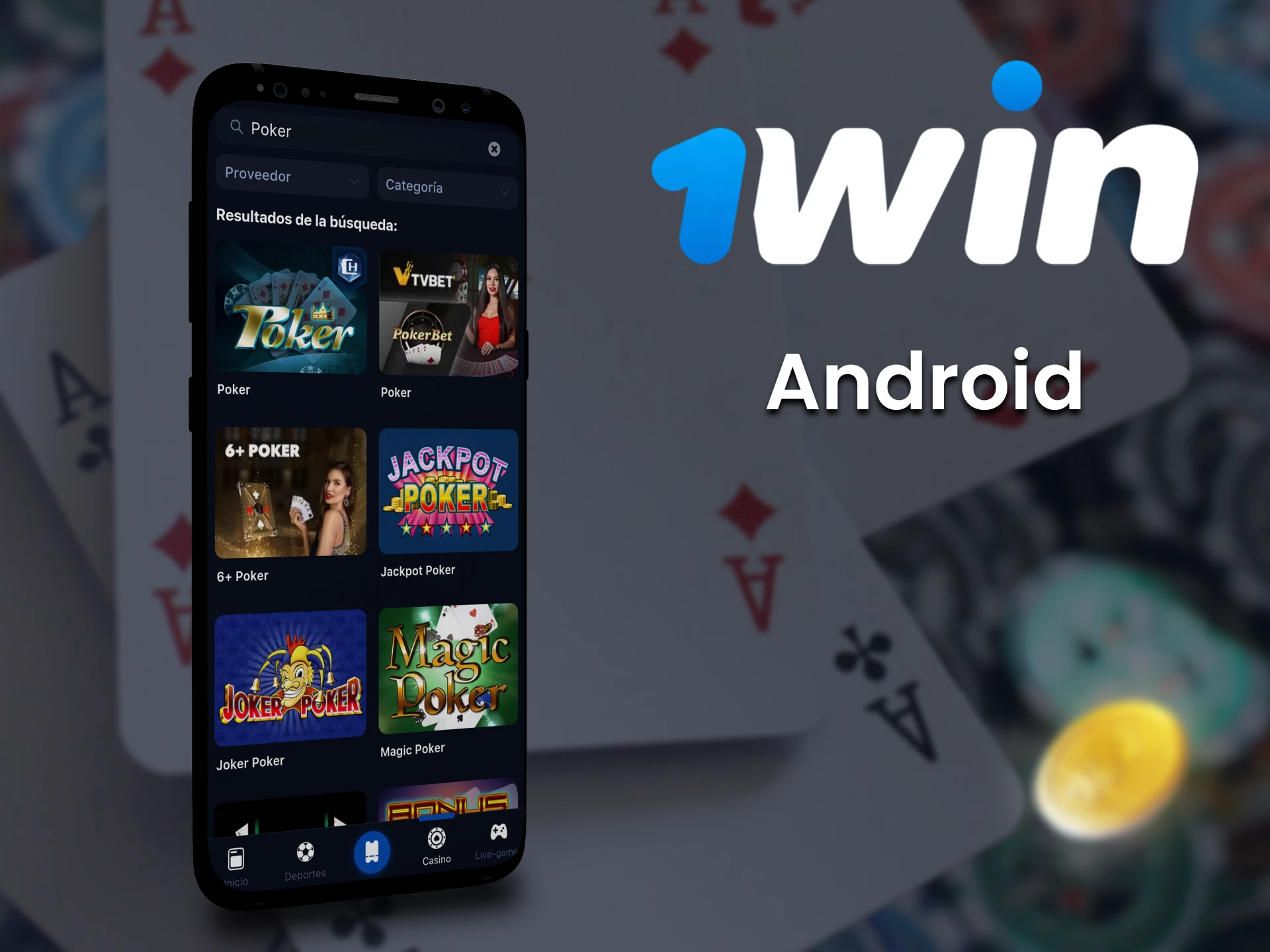 Juega al póquer con la aplicación 1win para Android.