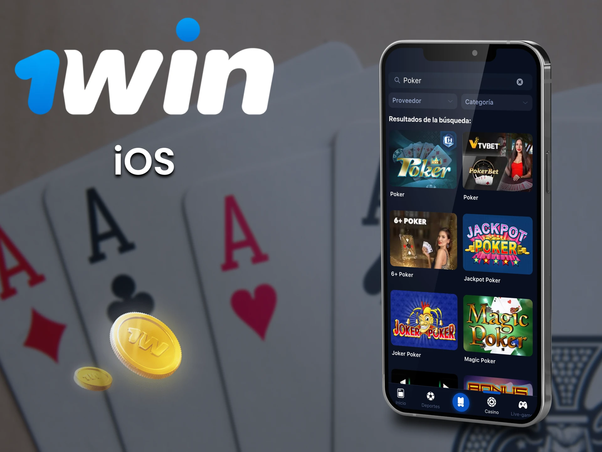 Juega al póquer con la aplicación 1win para iOS.