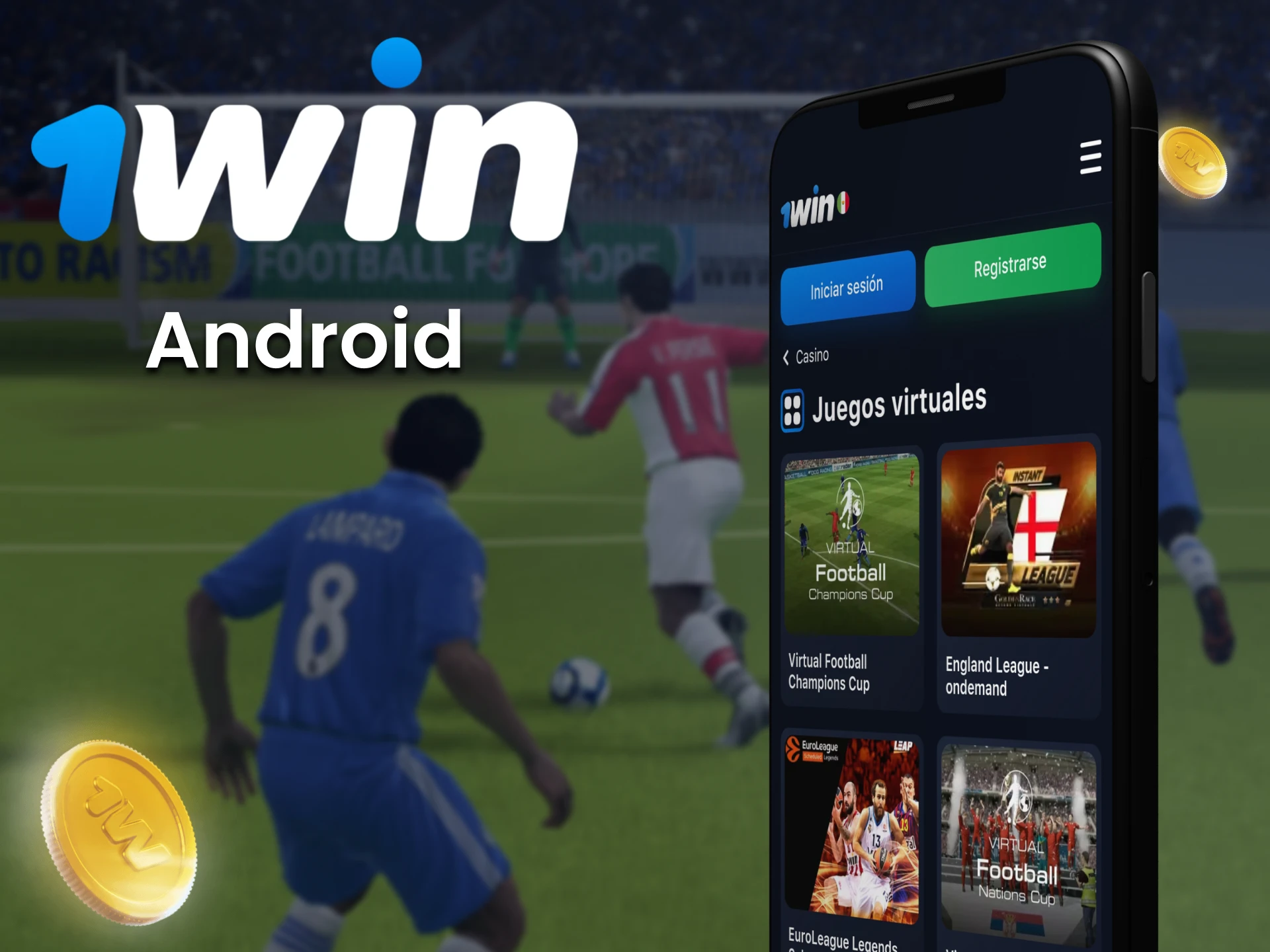 Haz apuestas en deportes virtuales a través de la aplicación 1win para Android.