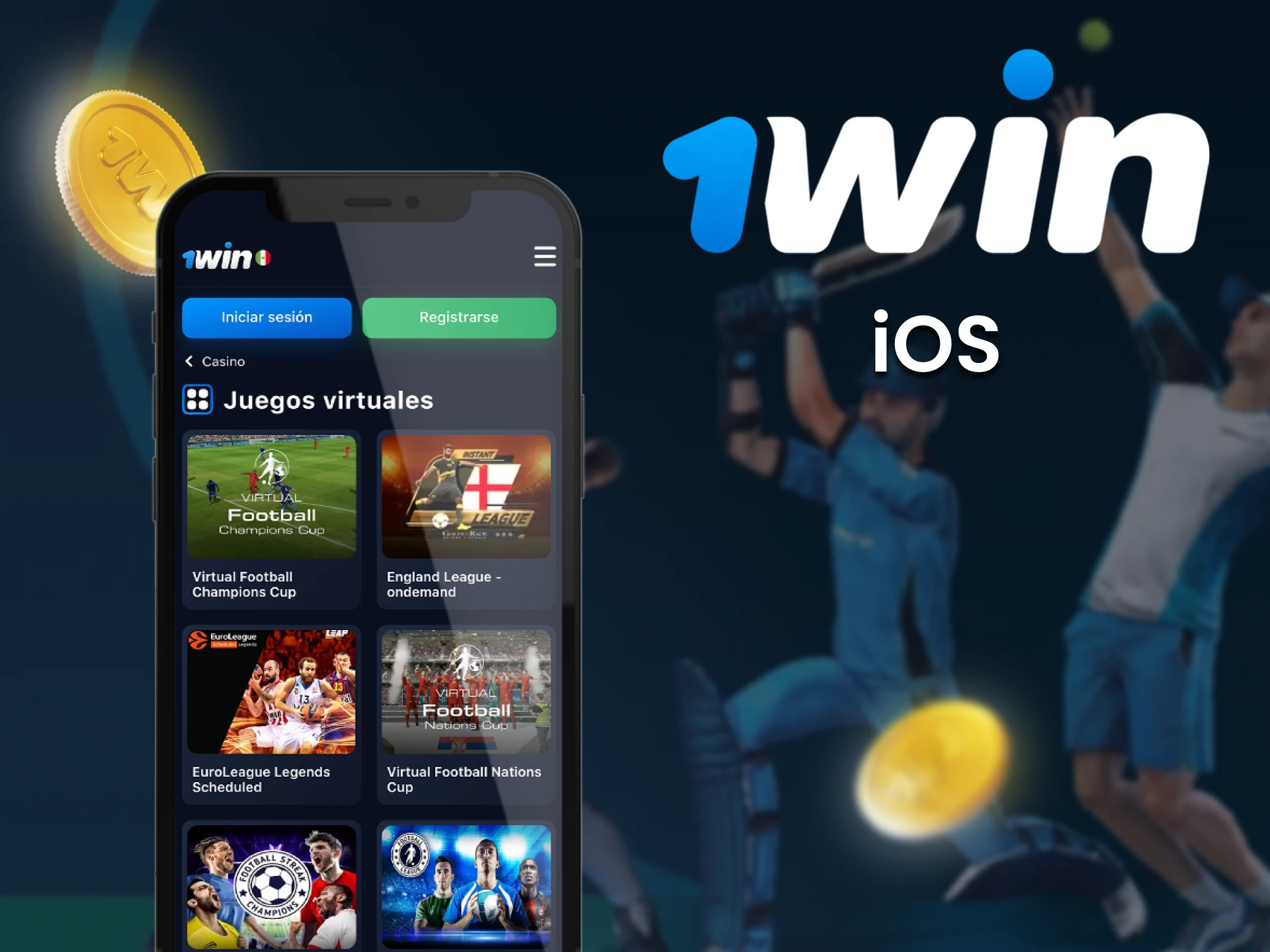 Haz apuestas en deportes virtuales a través de la aplicación 1win para iOS.