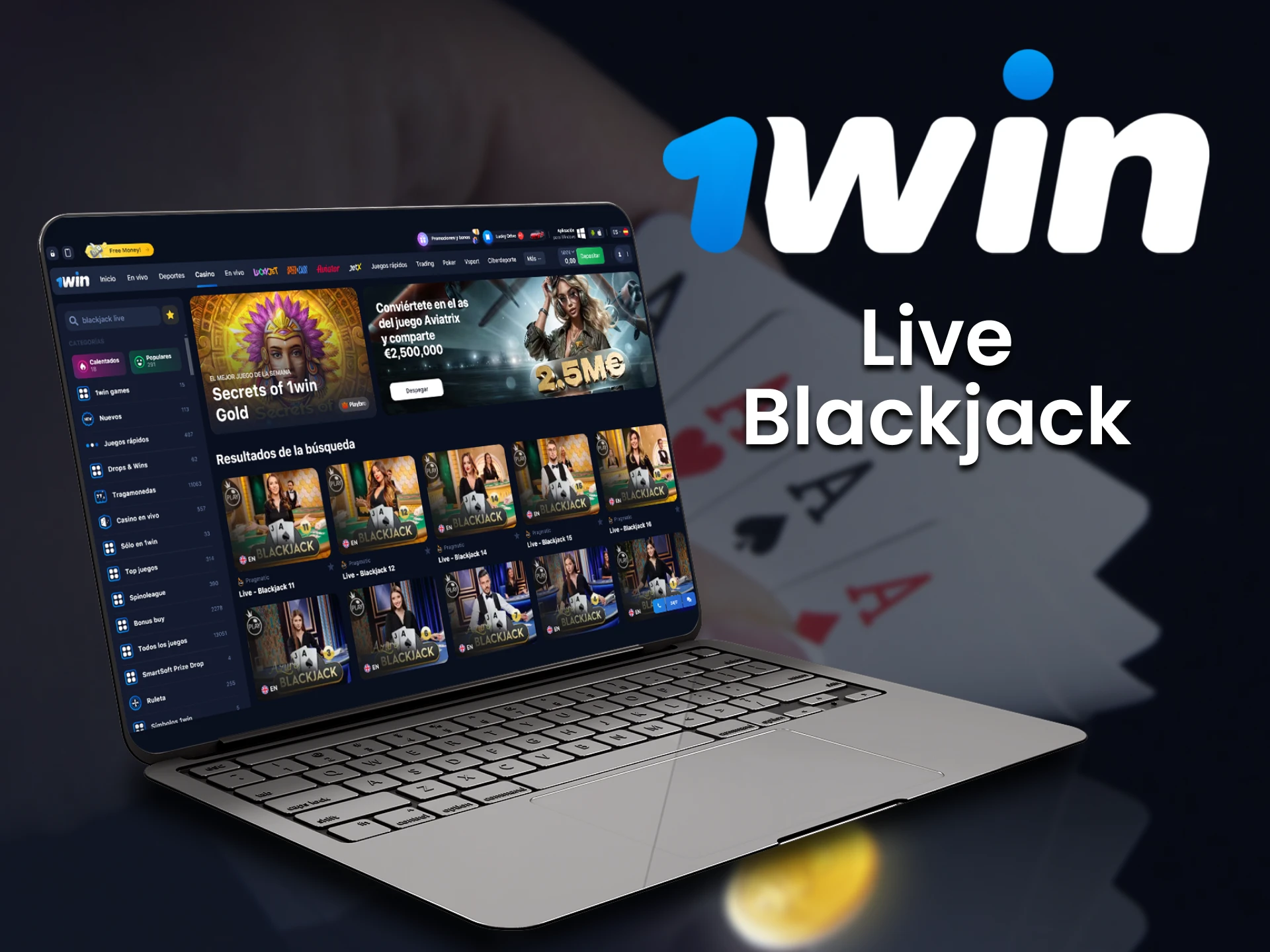 El blackjack en vivo está disponible en la sección de casino de 1win.