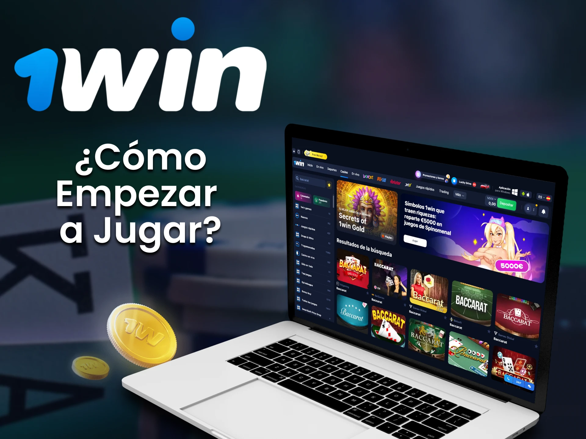 Para jugar al baccarat, dirígete a la sección de casino en 1win.