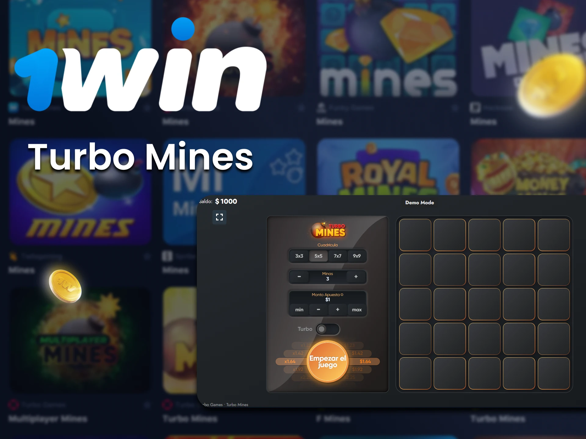 Juega Turbo Mines desde 1win.