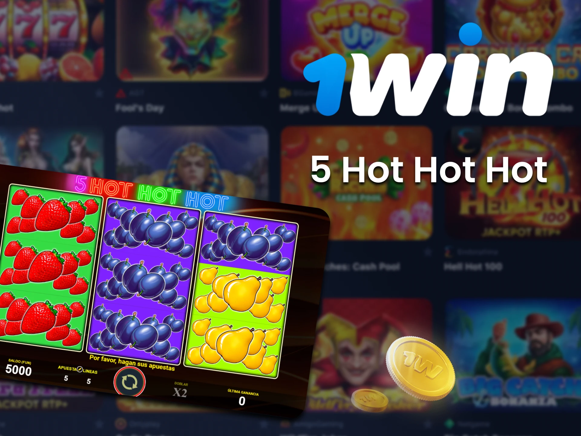 Juega 5 Hot Hot Hot en el casino 1win en la sección de tragamonedas.