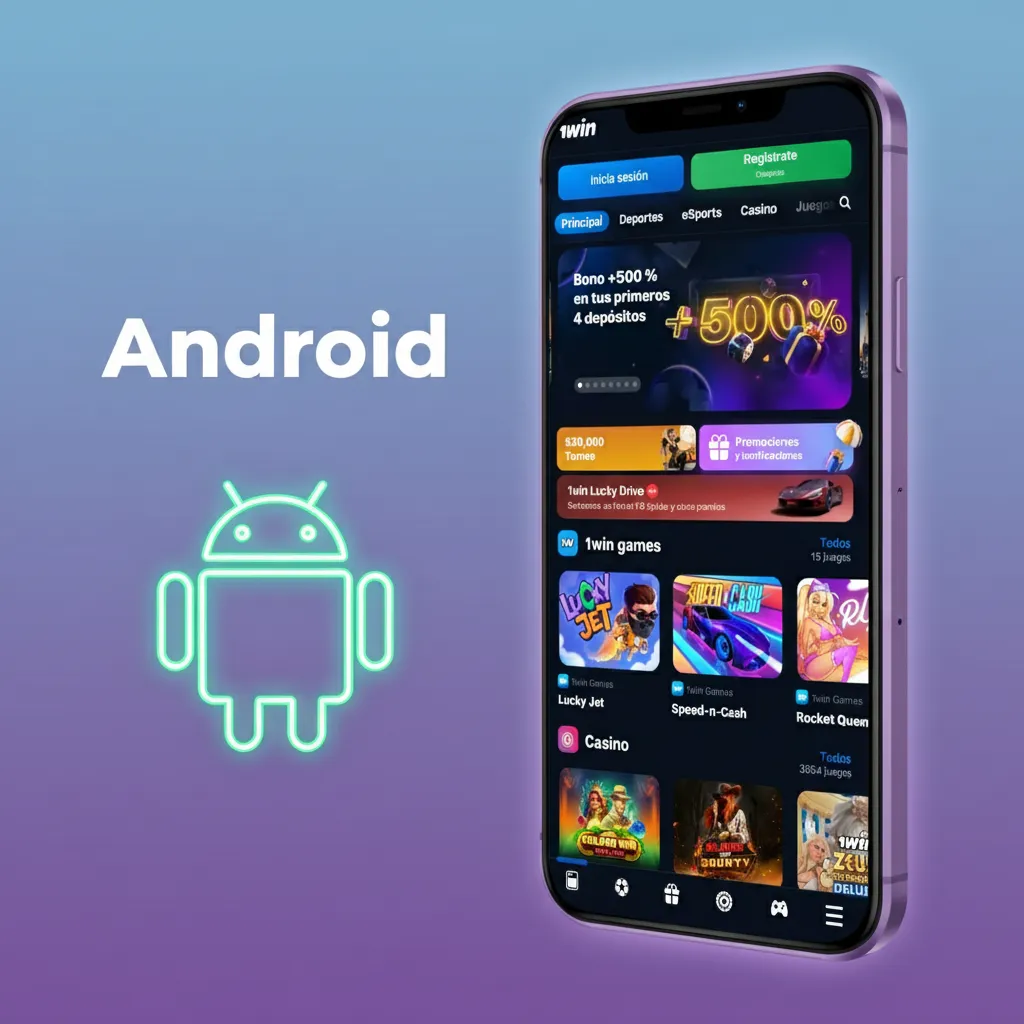 Pantalla Android con botón 'Descargar para Android' y pasos para instalar APK, permitir orígenes y activar notificaciones.